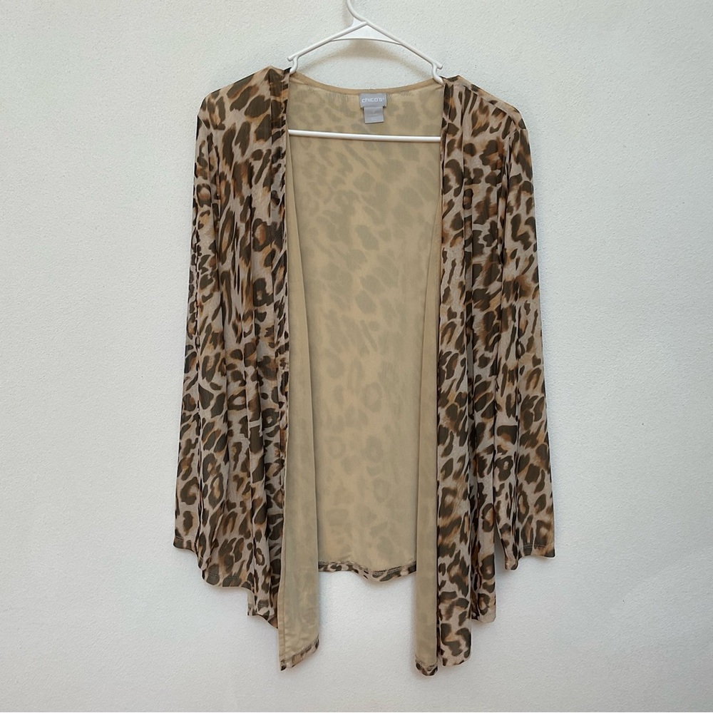 Chico's Lightweight Leopard Print Open Front Long… - image 1